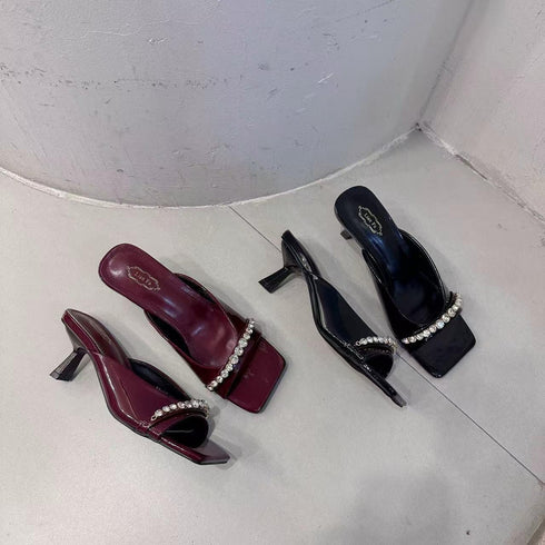 Rhinestone Embedded Stylish Slid On Heel